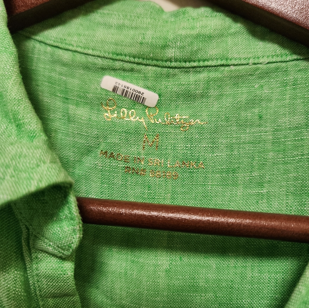 Lilly Pulitzer Vibrant Green Linen Button-Up Summer Dress Large